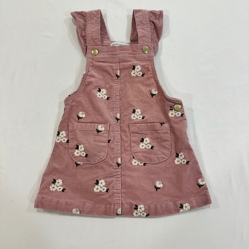 Cupcakes and Cashmere Daisy Corduroy Pinafore Kids 18M Pink Ruffle | Cottagecore